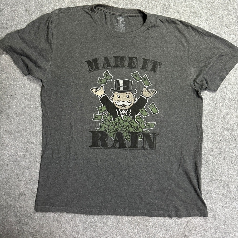 Monopoly Make It Rain Graphic T-Shirt Large Gray Rich Uncle Pennybags‎ Blend